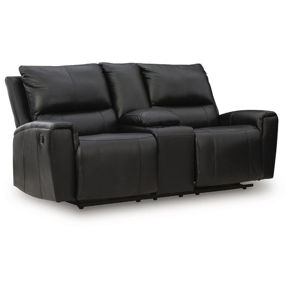 Larry Reclining Loveseat with Console and Cup Holders | Black Leather 74"