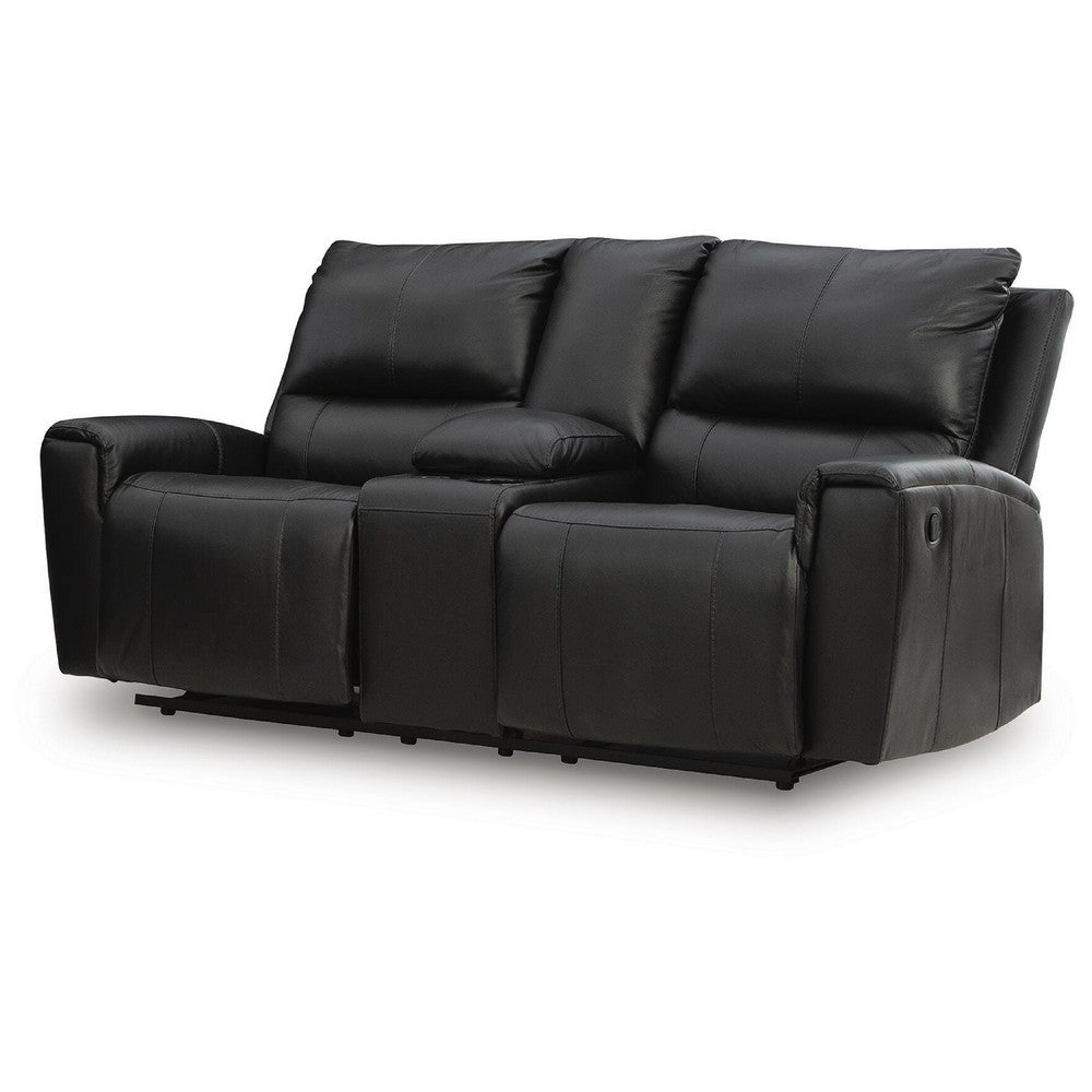 Larry Reclining Loveseat with Console and Cup Holders | Black Leather 74"