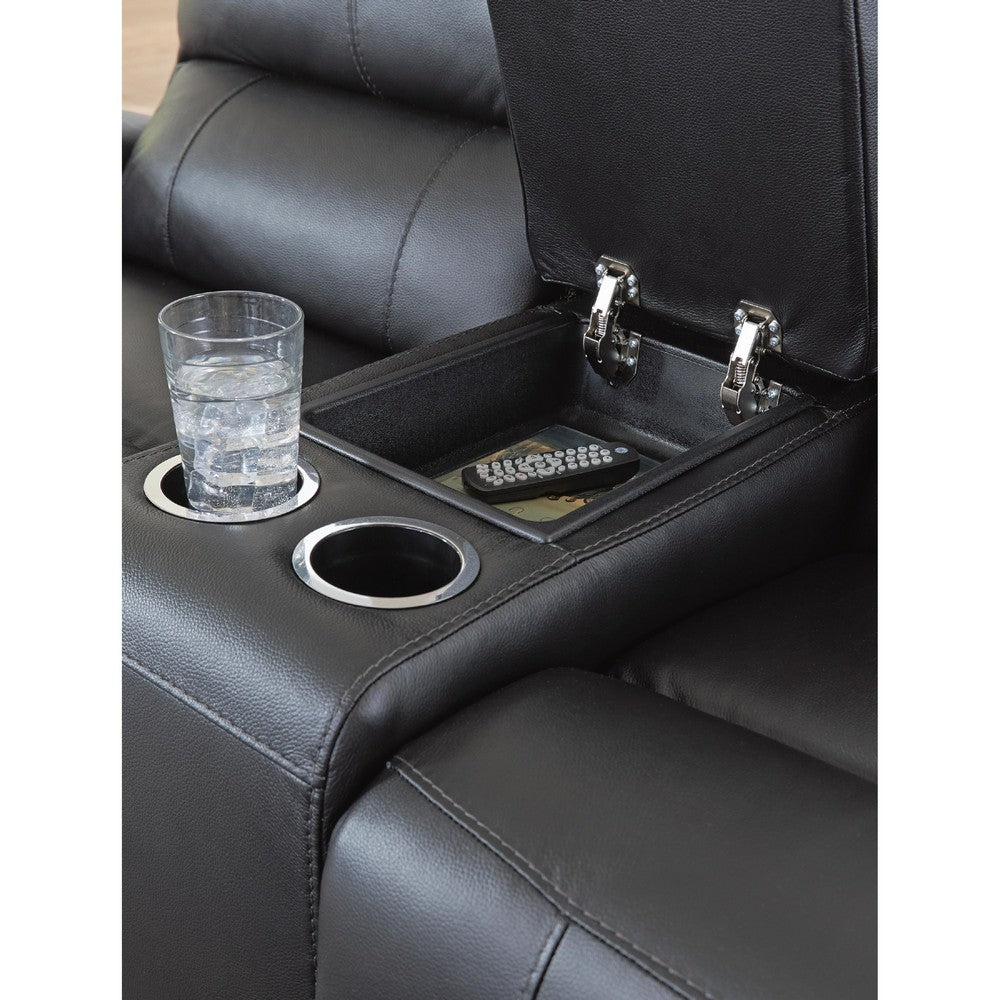 Larry Reclining Loveseat with Console and Cup Holders | Black Leather 74"