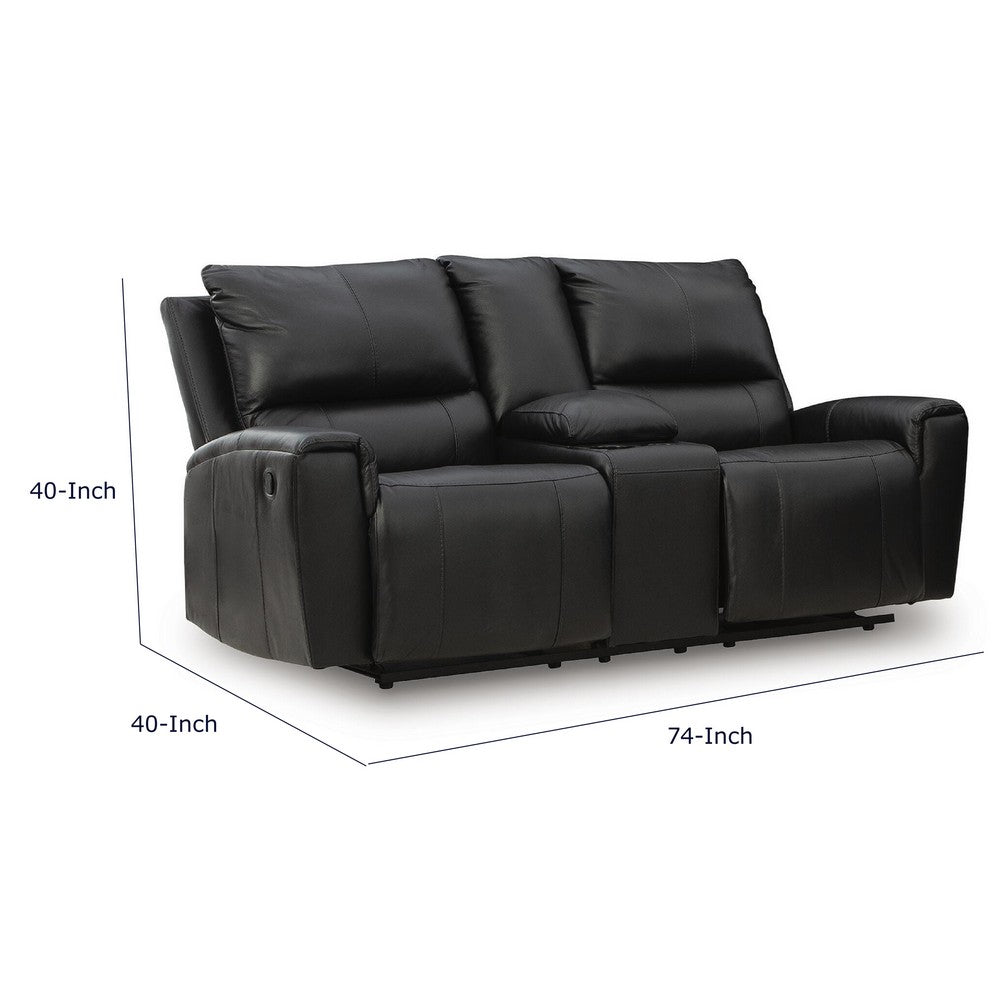 Larry Reclining Loveseat with Console and Cup Holders | Black Leather 74"