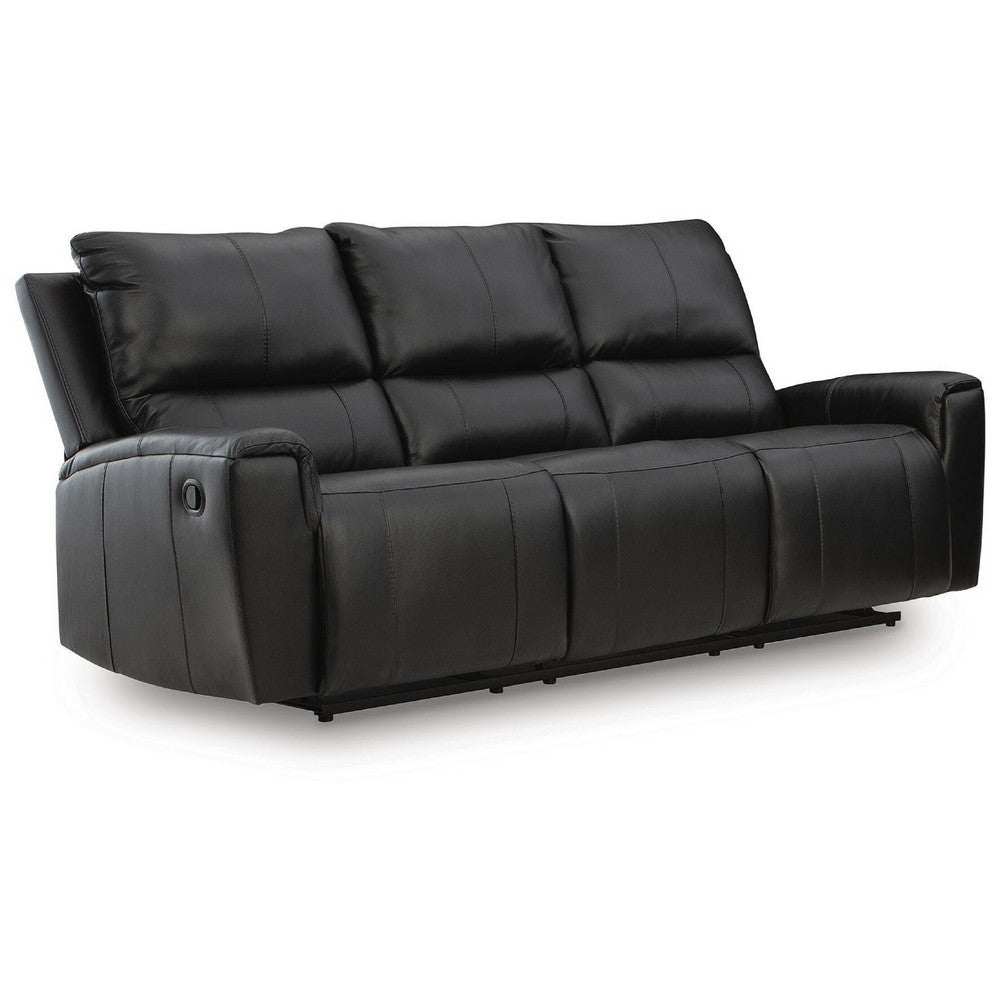Larry Dual Reclining Sofa with Pull Tab Mechanism | Black Leather 84"