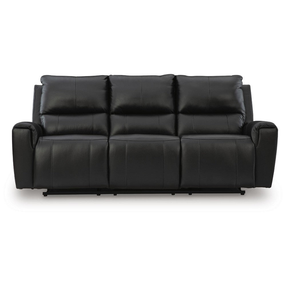 Larry Dual Reclining Sofa with Pull Tab Mechanism | Black Leather 84"
