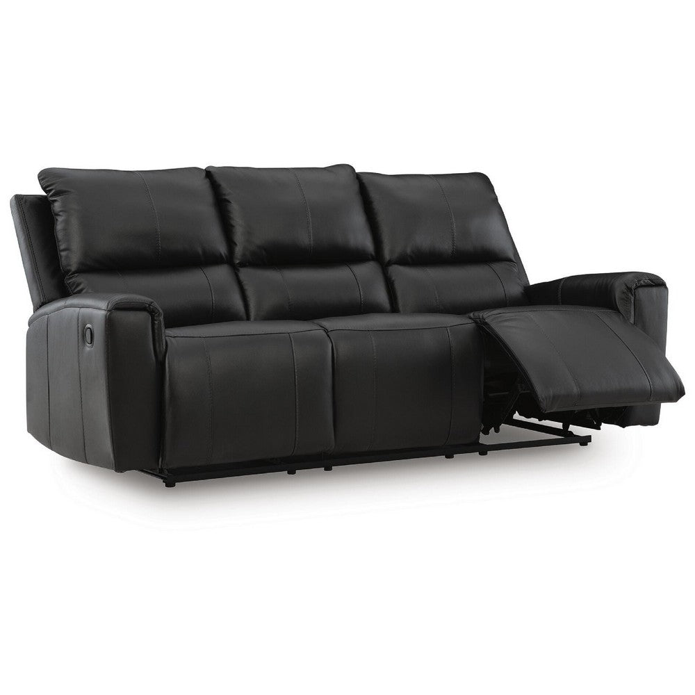Larry Dual Reclining Sofa with Pull Tab Mechanism | Black Leather 84"
