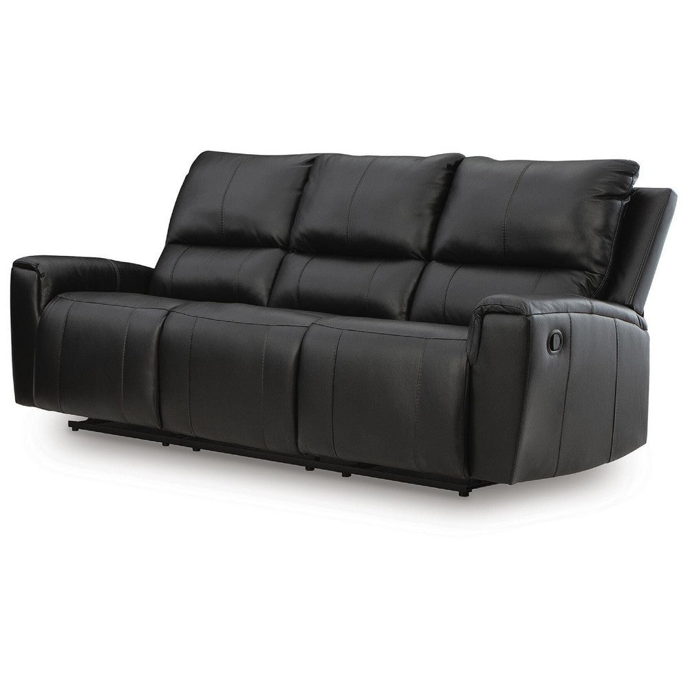 Larry Dual Reclining Sofa with Pull Tab Mechanism | Black Leather 84"