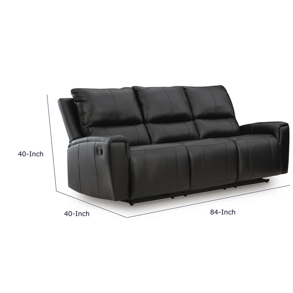 Larry Dual Reclining Sofa with Pull Tab Mechanism | Black Leather 84"