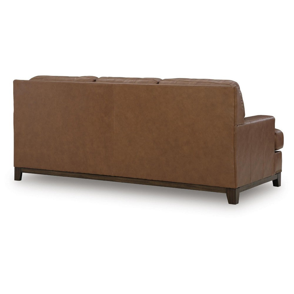 Sany Sofa with Nailhead Trim | Exposed Wooden Feet | Brown Leather 90"