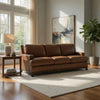 Sany Sofa with Nailhead Trim | Exposed Wooden Feet | Brown Leather 90"