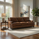Sany Sofa with Nailhead Trim | Exposed Wooden Feet | Brown Leather 90"