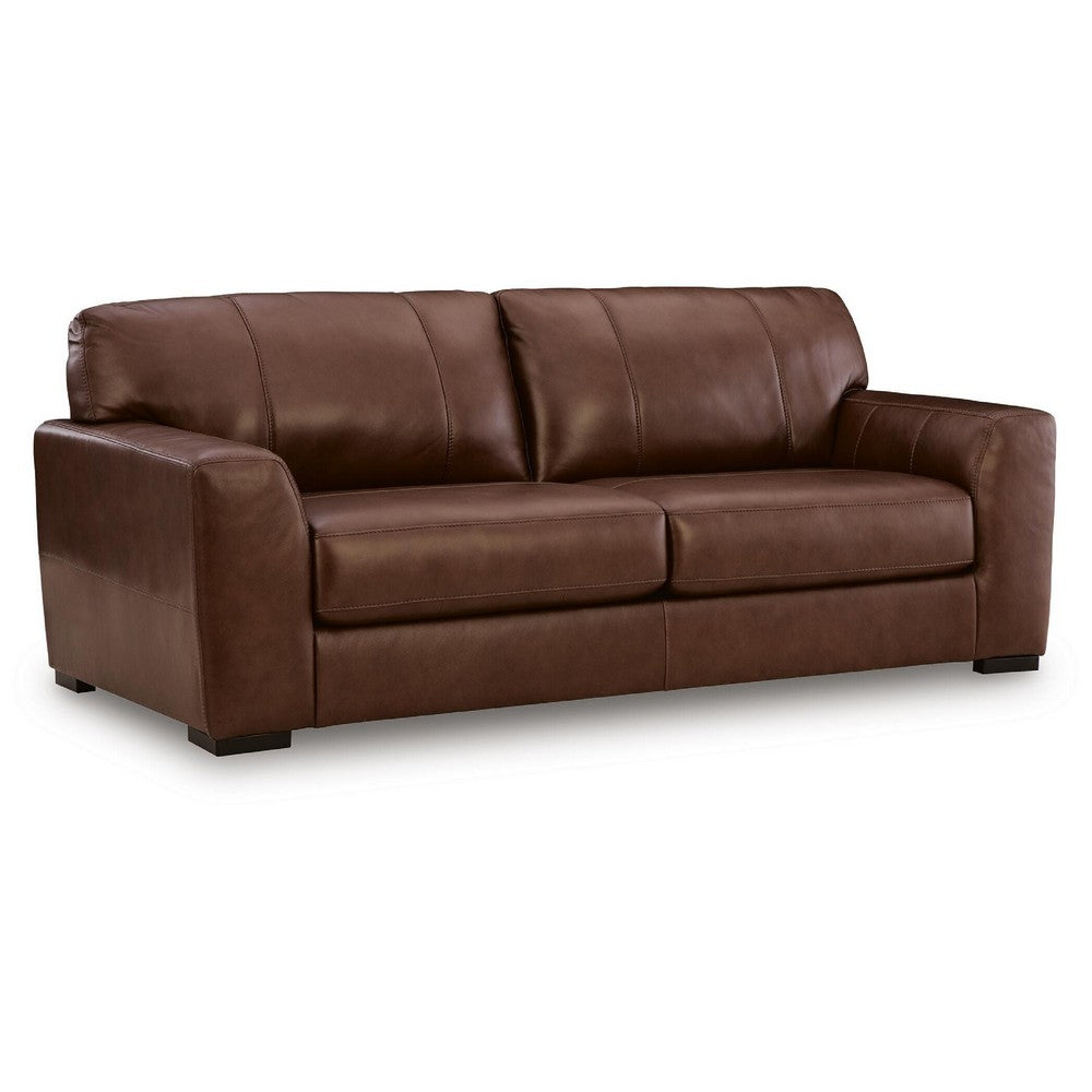 Liano Modern Sofa with Wide Seating | Low-Profile Base | Brown Leather 95"