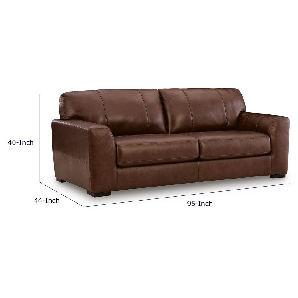 Liano Modern Sofa with Wide Seating | Low-Profile Base | Brown Leather 95"