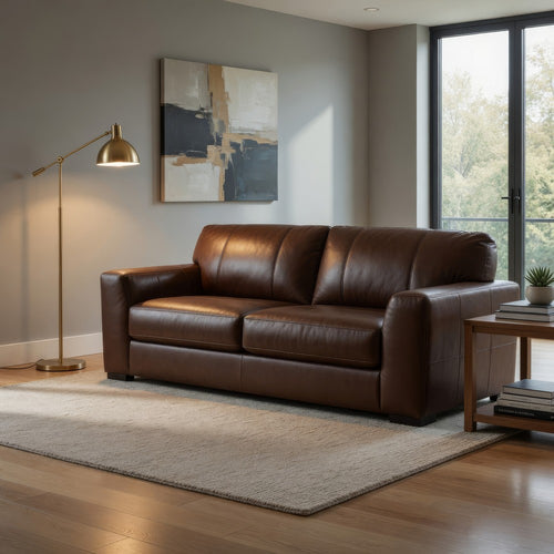 Liano Modern Sofa with Wide Seating | Low-Profile Base | Brown Leather 95"