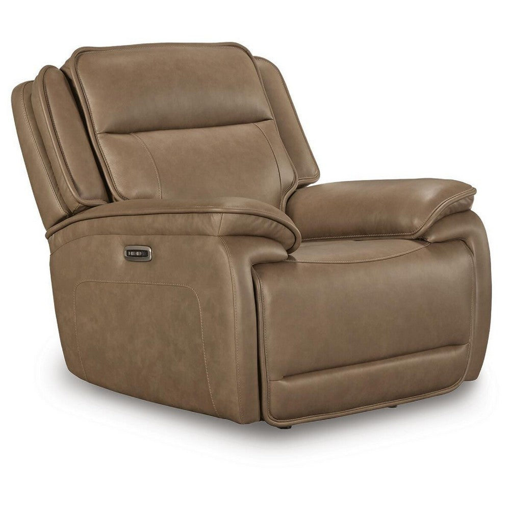 Glenn Power Recliner Chair with Adjustable Headrest | USB Port | Brown Leather