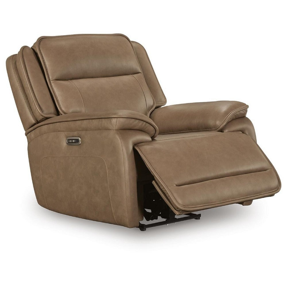 Glenn Power Recliner Chair with Adjustable Headrest | USB Port | Brown Leather