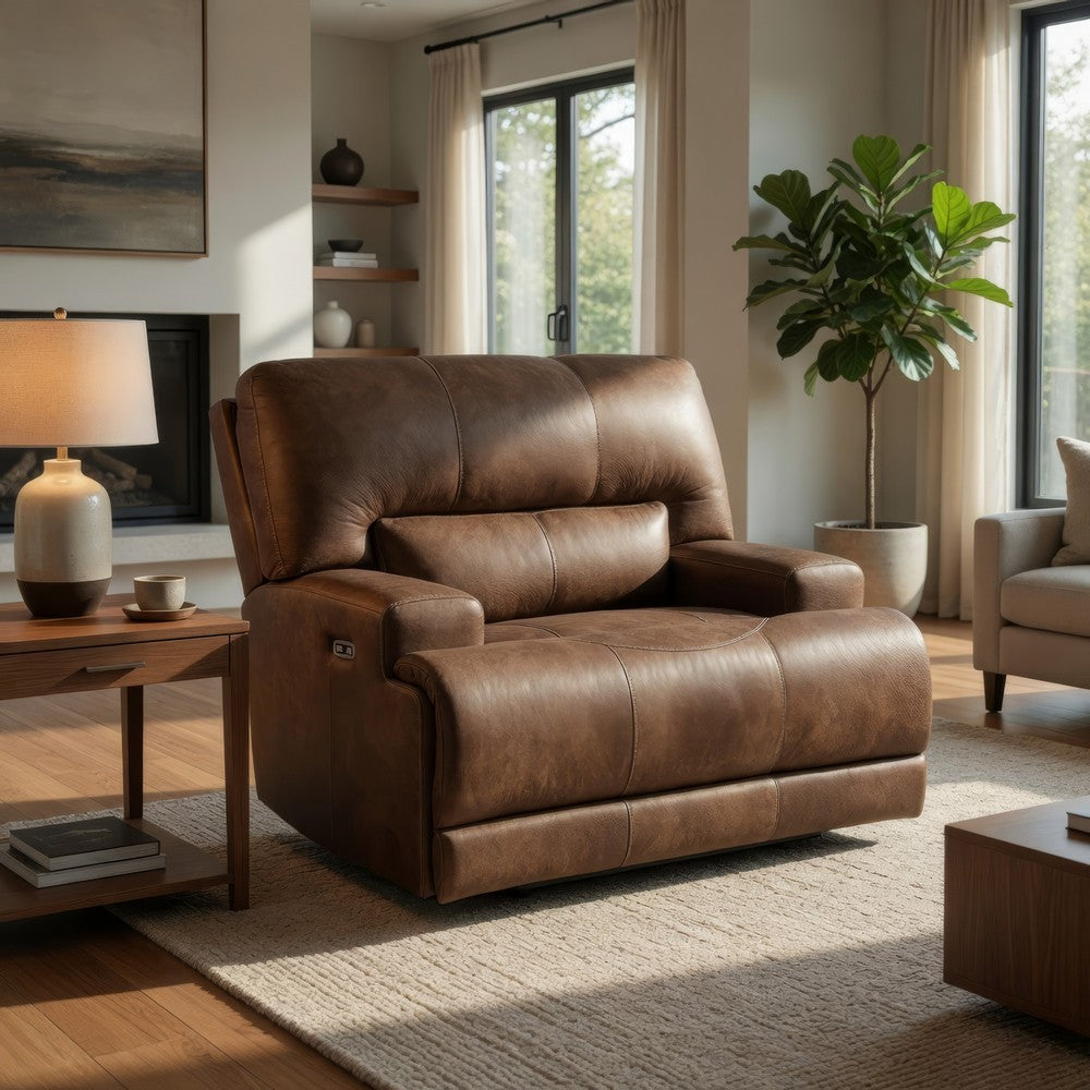 Bucky Power Recliner Chair | Adjustable Headrest | USB Port | Brown Faux Leather