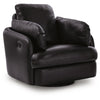 Modie Swivel Glider Recliner Chair with One Pull Motion | Black Leather