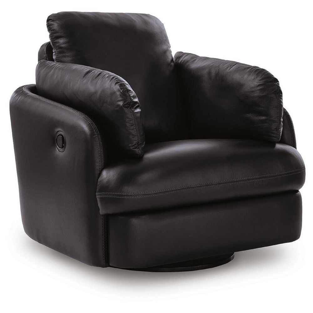 Modie Swivel Glider Recliner Chair with One Pull Motion | Black Leather