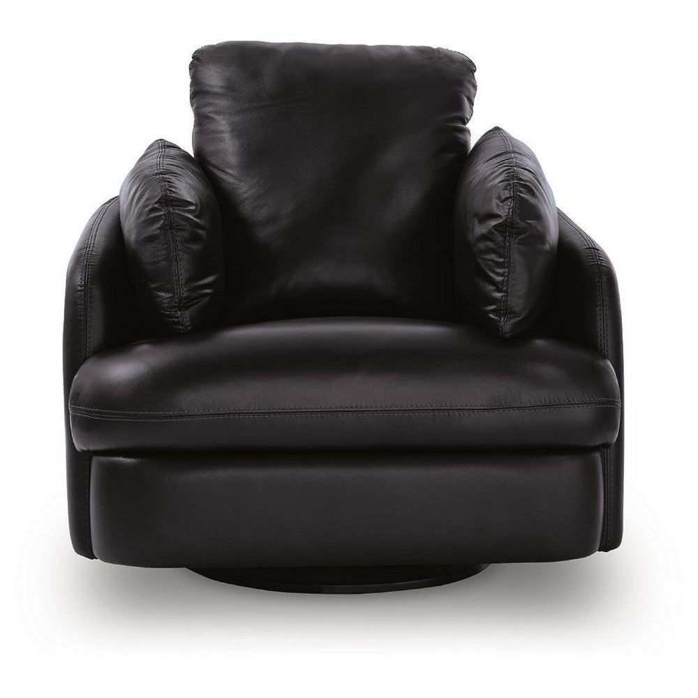Modie Swivel Glider Recliner Chair with One Pull Motion | Black Leather