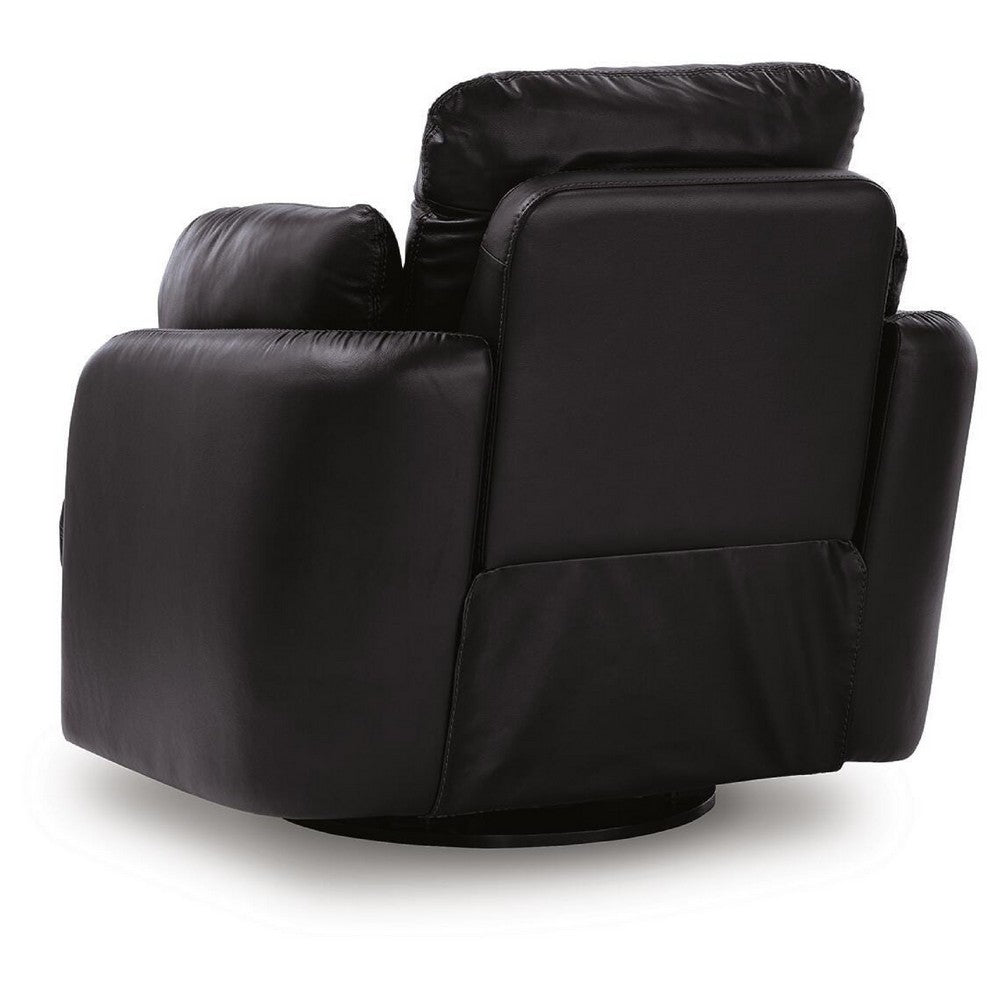 Modie Swivel Glider Recliner Chair with One Pull Motion | Black Leather