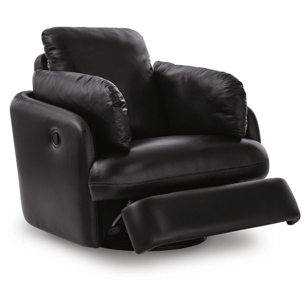 Modie Swivel Glider Recliner Chair with One Pull Motion | Black Leather