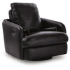 Modie Swivel Glider Recliner Chair with One Pull Motion | Black Leather
