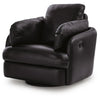 Modie Swivel Glider Recliner Chair with One Pull Motion | Black Leather