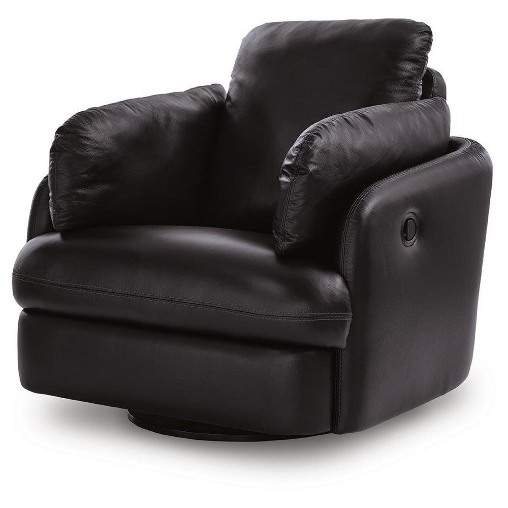 Modie Swivel Glider Recliner Chair with One Pull Motion | Black Leather