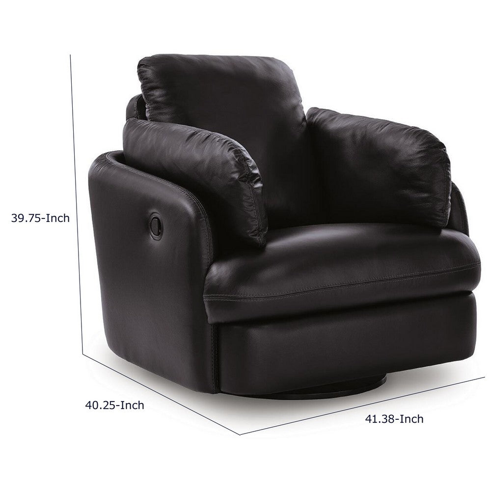 Modie Swivel Glider Recliner Chair with One Pull Motion | Black Leather