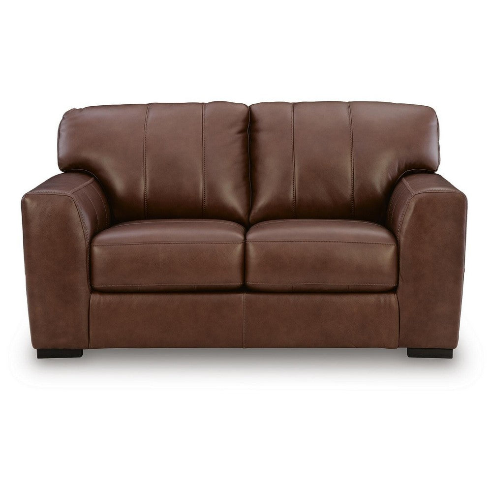 Liano Loveseat with Wide Seating | Low-Profile Base | Brown Leather 70"
