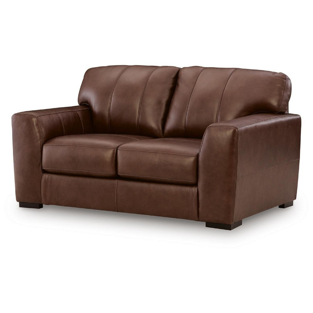Liano Loveseat with Wide Seating | Low-Profile Base | Brown Leather 70"
