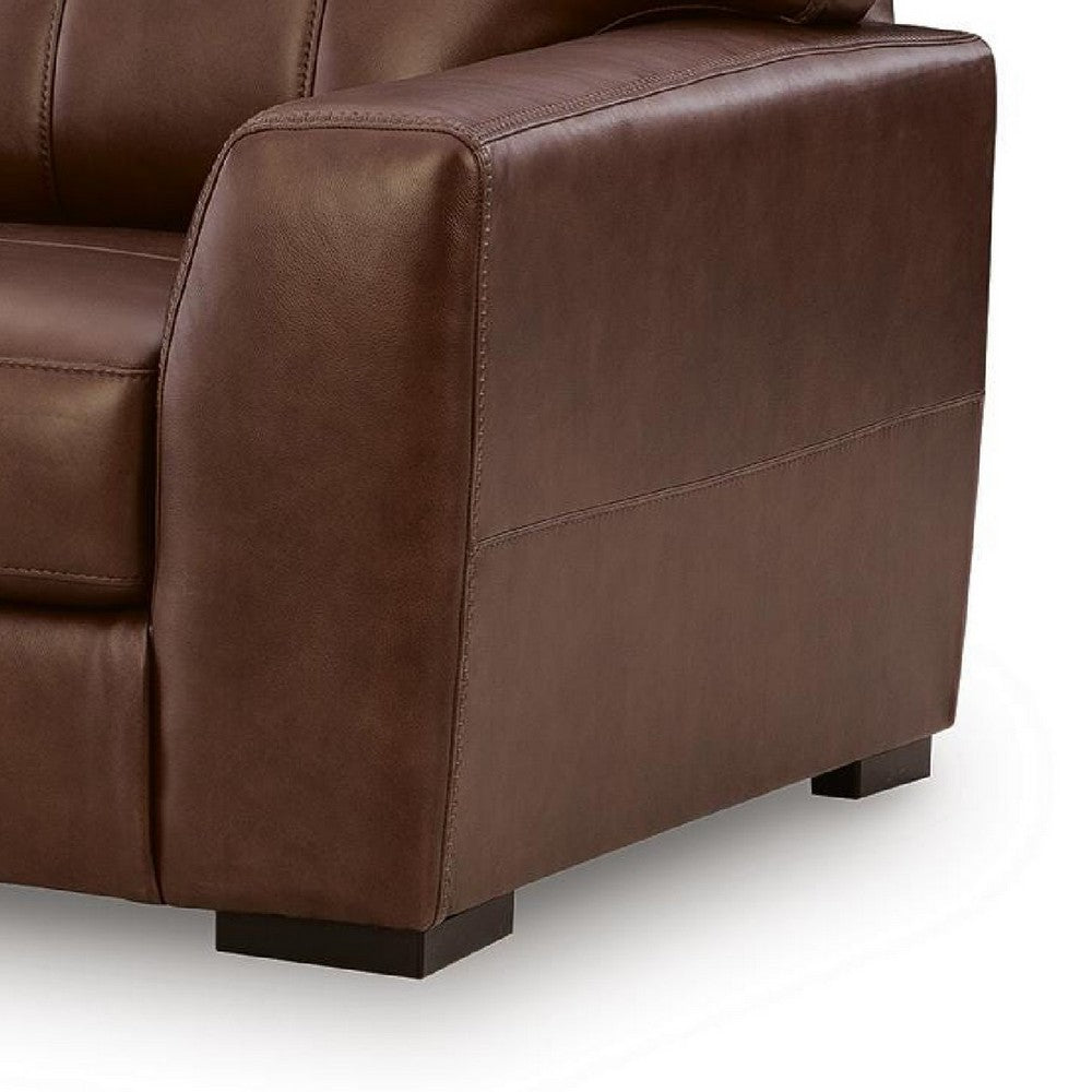Liano Loveseat with Wide Seating | Low-Profile Base | Brown Leather 70"