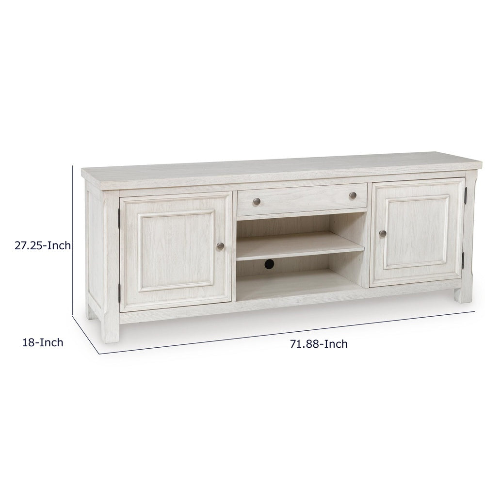Lea TV St& Media Console | 2 Doors & Drawer | Antique White Hardwood 72"