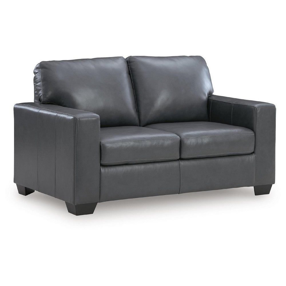 Miller Loveseat with Exposed Wooden Feet | Blue Leather-Faux Leather 62"