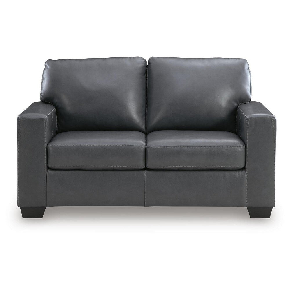 Miller Loveseat with Exposed Wooden Feet | Blue Leather-Faux Leather 62"