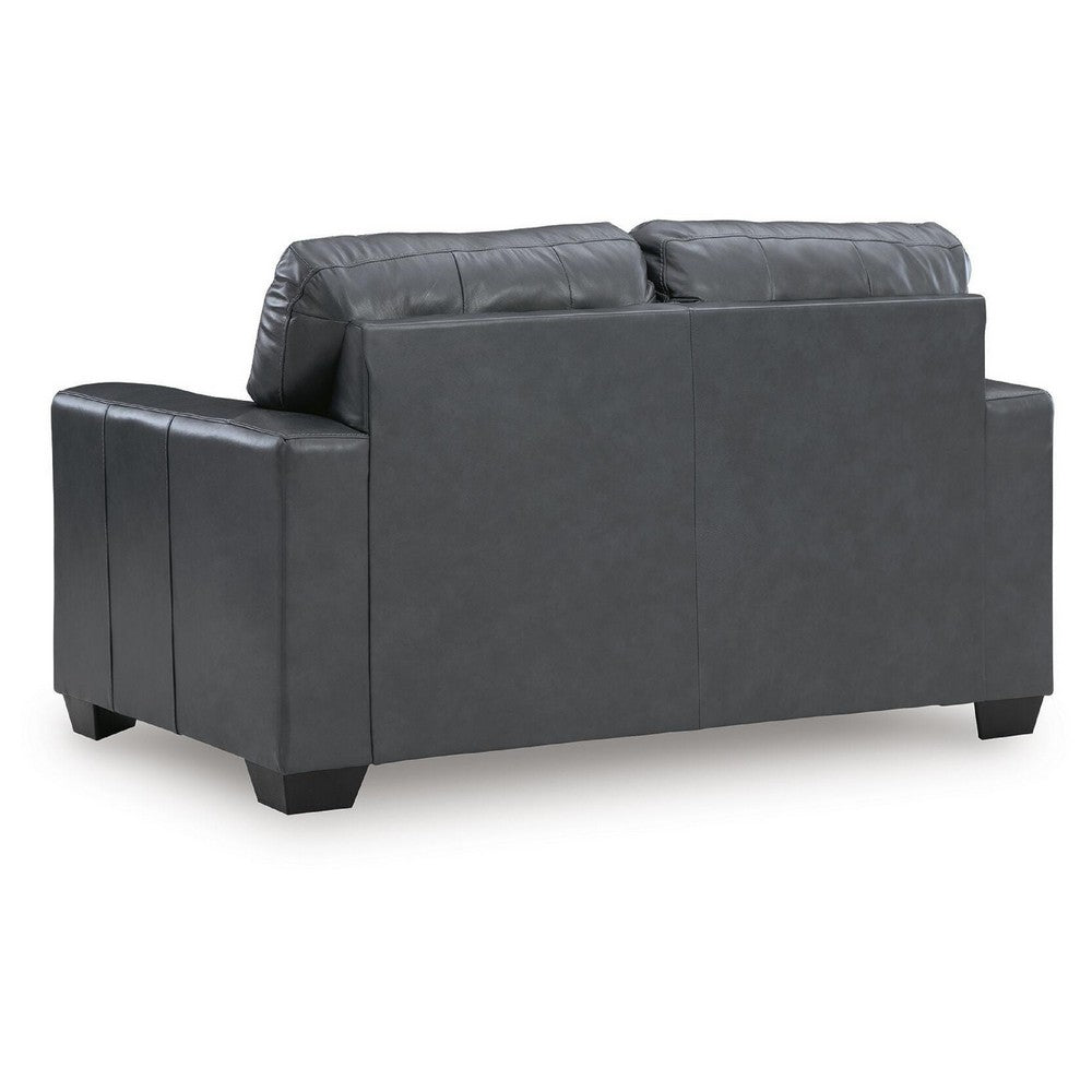 Miller Loveseat with Exposed Wooden Feet | Blue Leather-Faux Leather 62"