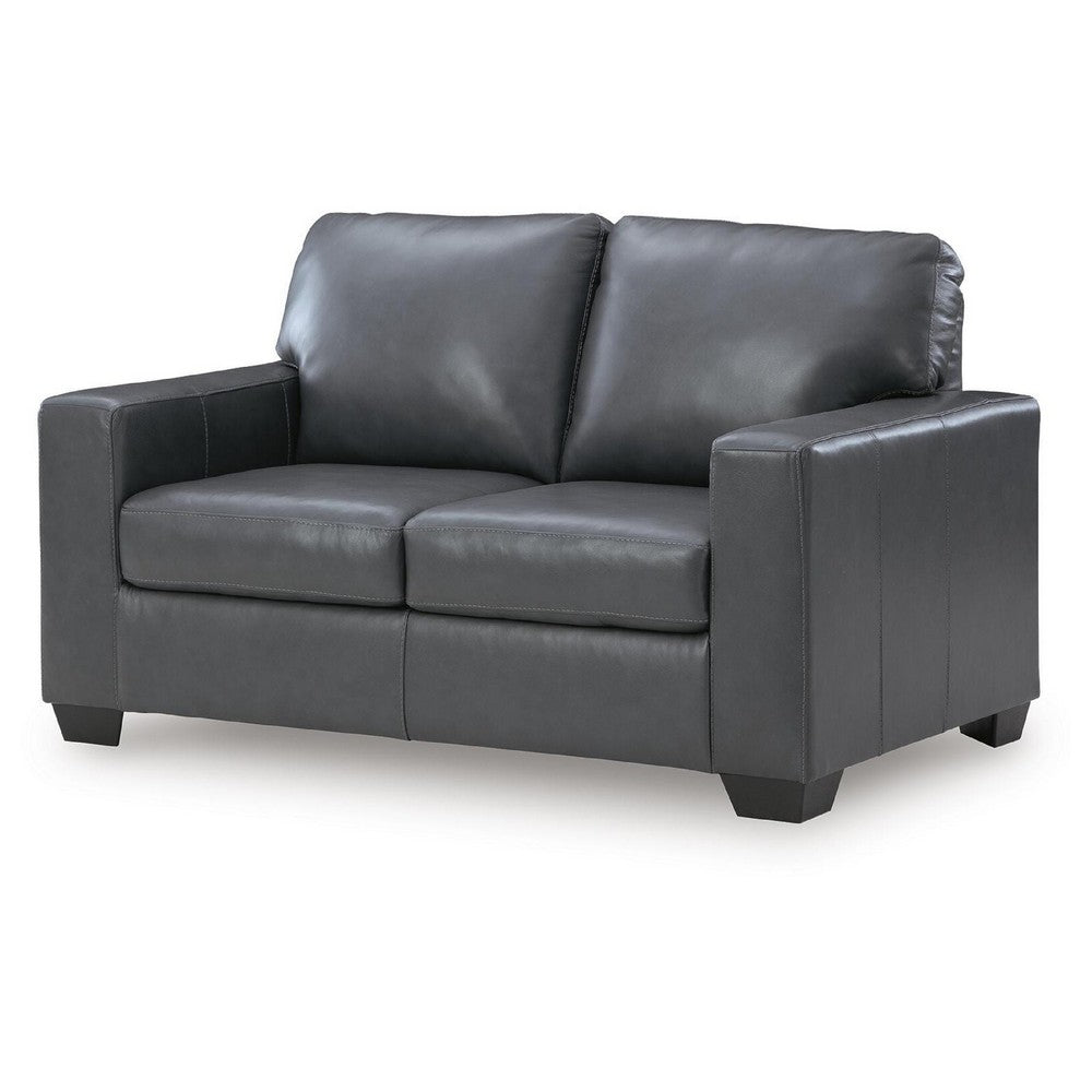 Miller Loveseat with Exposed Wooden Feet | Blue Leather-Faux Leather 62"