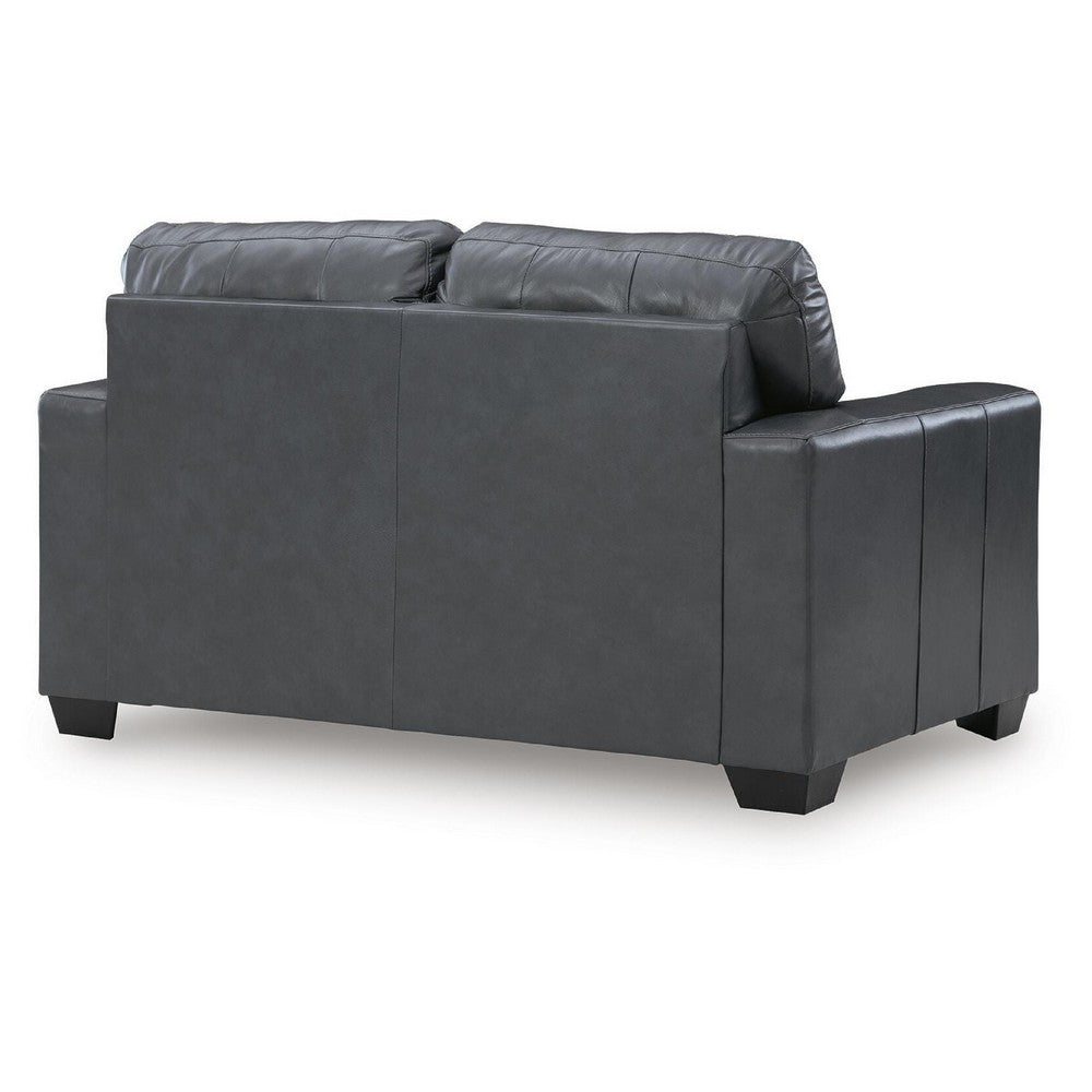 Miller Loveseat with Exposed Wooden Feet | Blue Leather-Faux Leather 62"