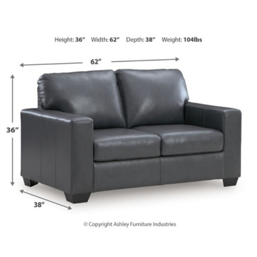 Miller Loveseat with Exposed Wooden Feet | Blue Leather-Faux Leather 62"