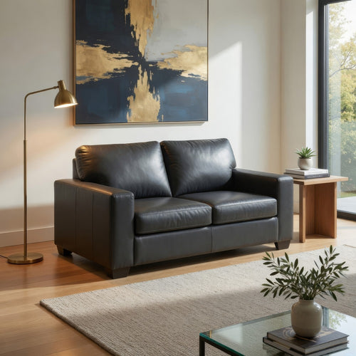 Miller Loveseat with Exposed Wooden Feet | Blue Leather-Faux Leather 62"