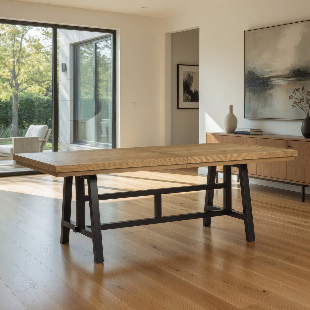 Dani Dining Extension Table with Trestle-Style Base | Black-Brown Wood 84-120"