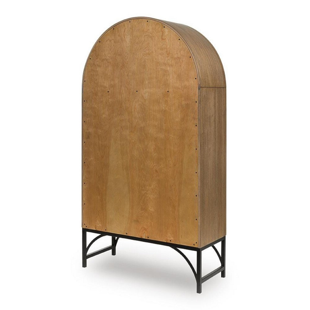 Gwen Arched Accent Cabinet with Glass Panel Doors | Natural-Black Wood 74"