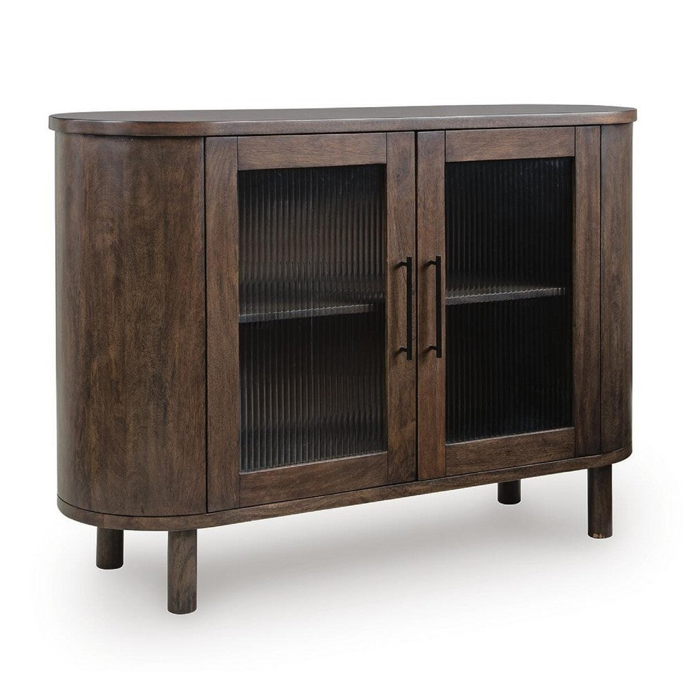 Maira Accent Cabinet with Fluted Glass Doors | Brown Mango Wood 48''