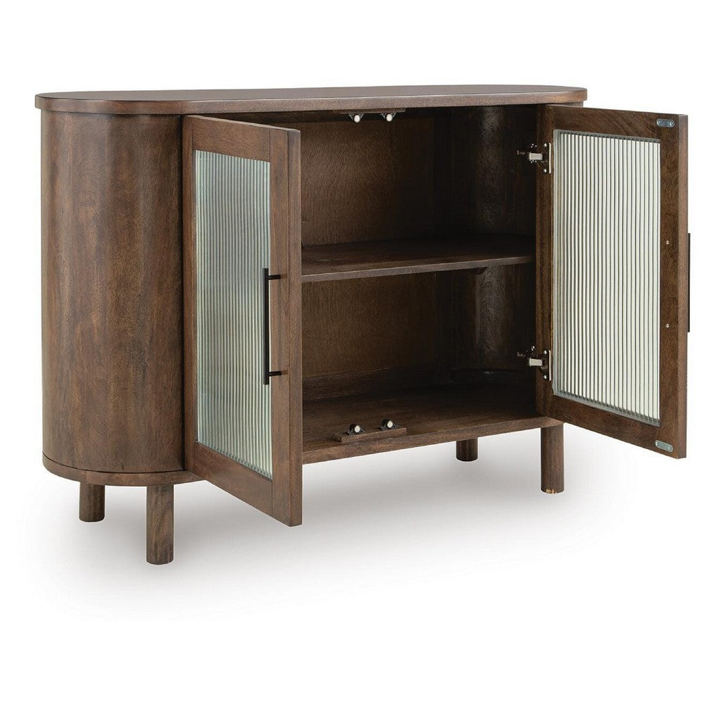 Maira Accent Cabinet with Fluted Glass Doors | Brown Mango Wood 48''