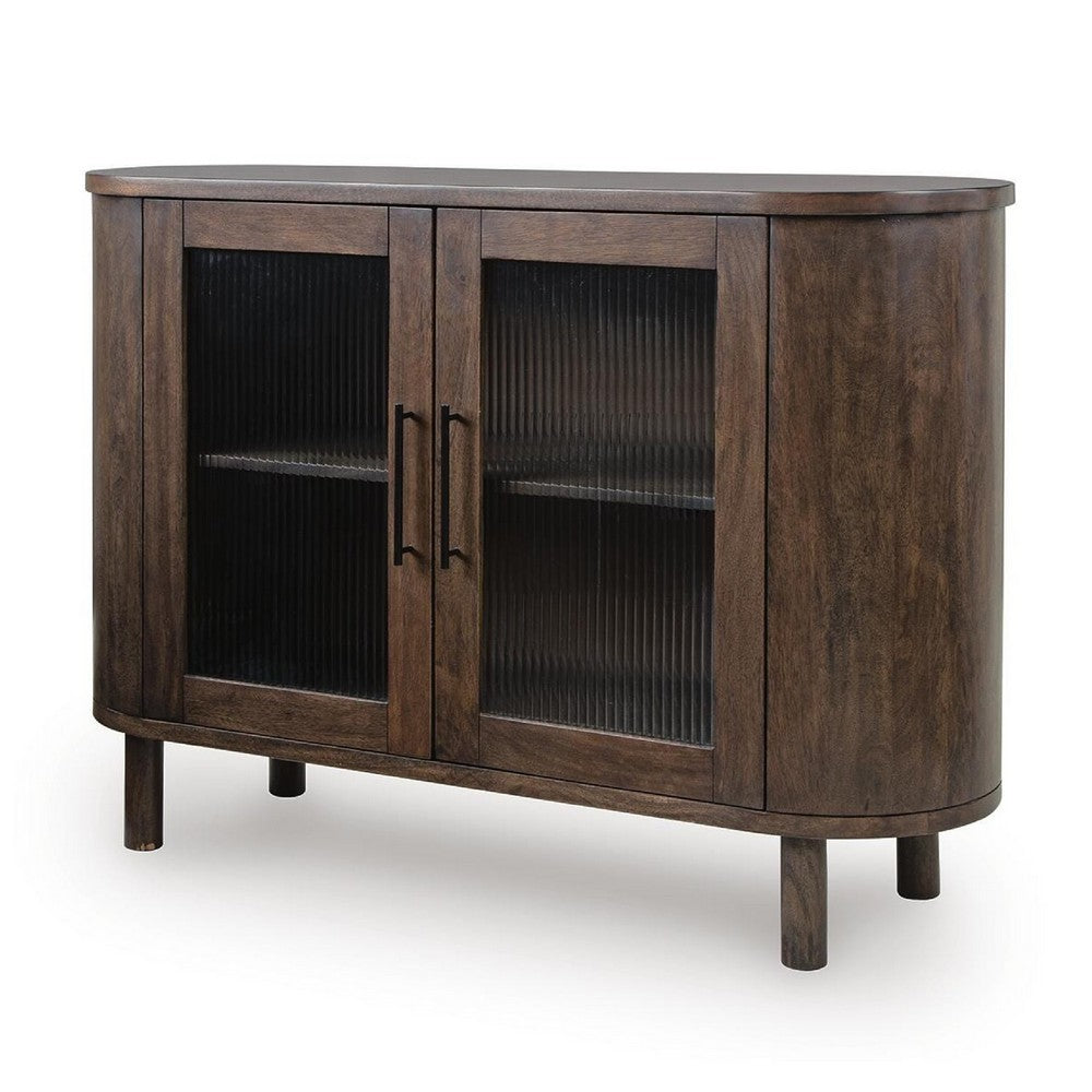 Maira Accent Cabinet with Fluted Glass Doors | Brown Mango Wood 48''