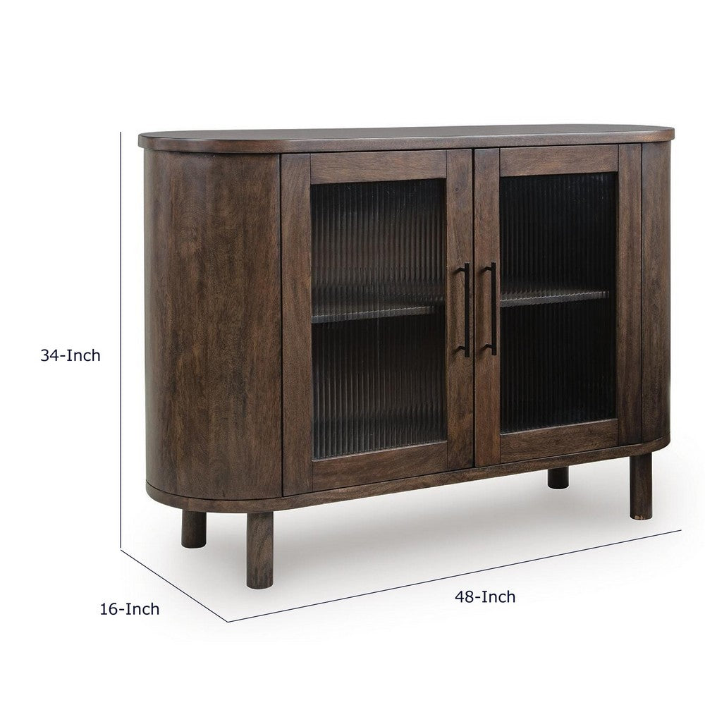 Maira Accent Cabinet with Fluted Glass Doors | Brown Mango Wood 48''