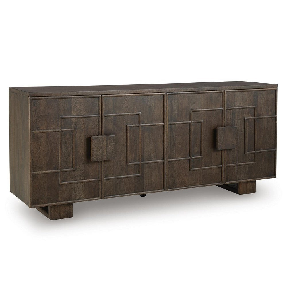 Zelma Geometric Accent Cabinet with 4 Doors Storage | Dark Brown Wood 68"