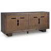 Zelma Geometric Accent Cabinet with 4 Doors Storage | Dark Brown Wood 68"