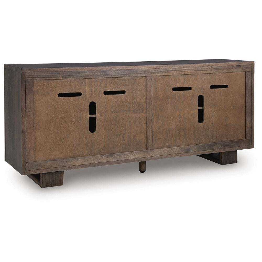 Zelma Geometric Accent Cabinet with 4 Doors Storage | Dark Brown Wood 68"
