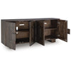 Zelma Geometric Accent Cabinet with 4 Doors Storage | Dark Brown Wood 68"