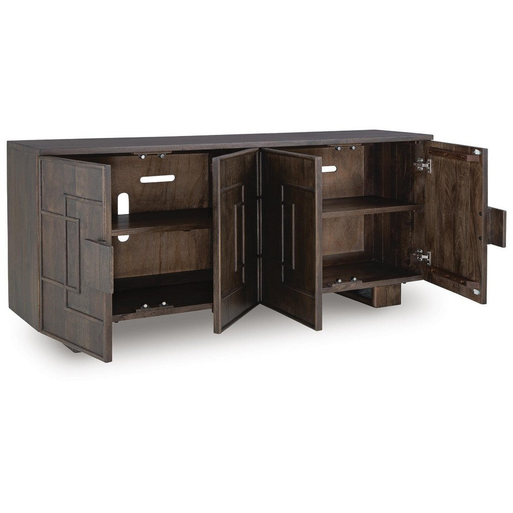 Zelma Geometric Accent Cabinet with 4 Doors Storage | Dark Brown Wood 68"