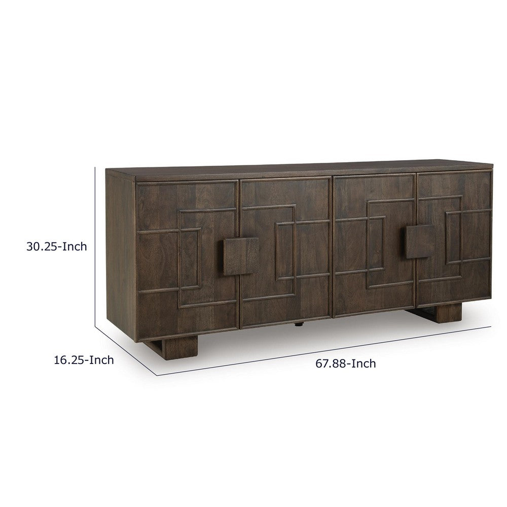 Zelma Geometric Accent Cabinet with 4 Doors Storage | Dark Brown Wood 68"